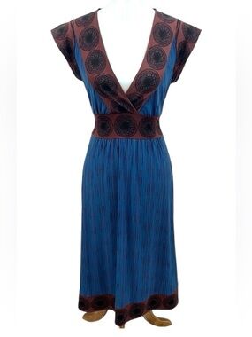 Vintage Y2K BCBG Maxazria Turquoise Stretch Jersey Mandala Kimono Sleeve Dress